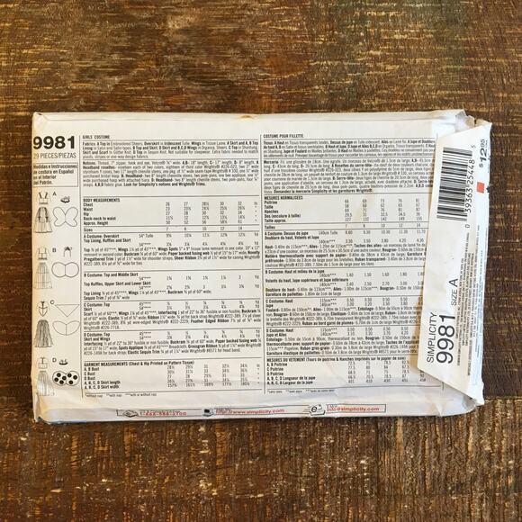 Simplicity Sewing Pattern 9981 Girls Dance Bug Costume with Wings 7-14 UNCUT - Picture 2 of 2